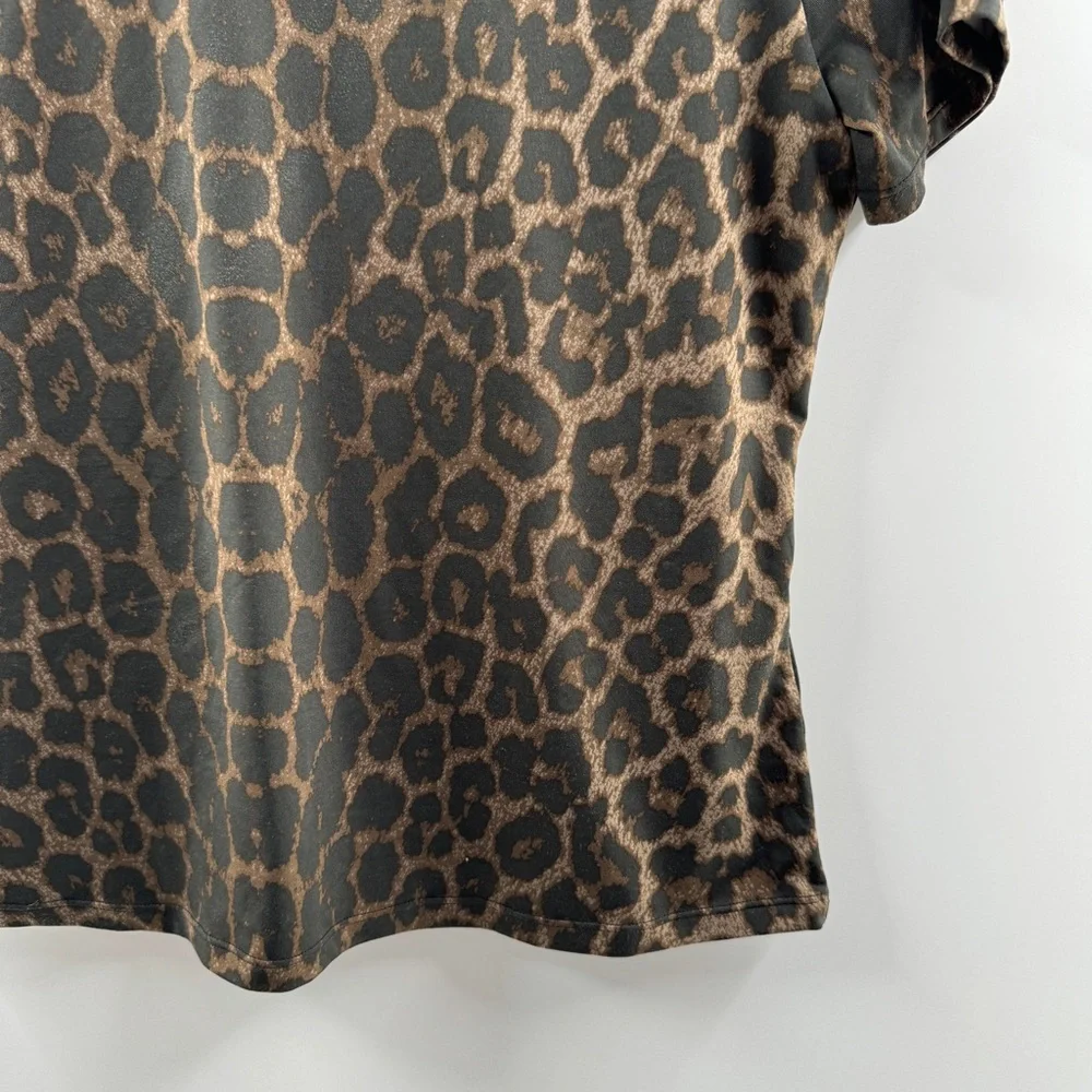H&M Leopard Print Short Sleeve Top Size Large Sleek Finish - Picture 3 of 5